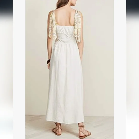 Free People Santorini Midi Dress Pleats Linen Contrast Tie Straps Siz 4 Ecru NWT - Picture 15 of 16